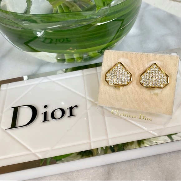 Christian Dior Rare Vintage Gold Plated & Swarovski Crystal Clip-On Earrings - Picture 3 of 9